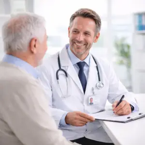 مريض يتلقى استشارة طبية ضمن رحلة علاج في ألمانيا بتنظيم شركة تحت خدمتك